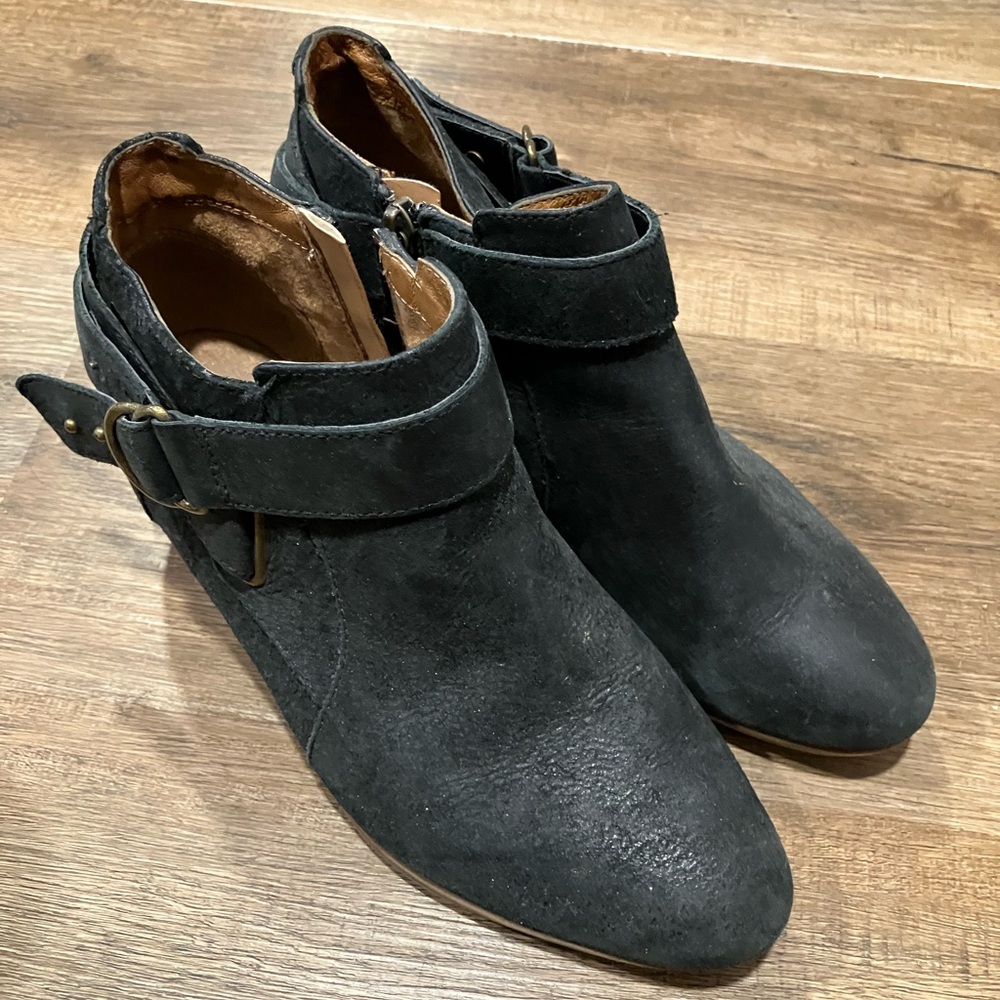 Clarks Black Ankle Booties with Buckle Detail